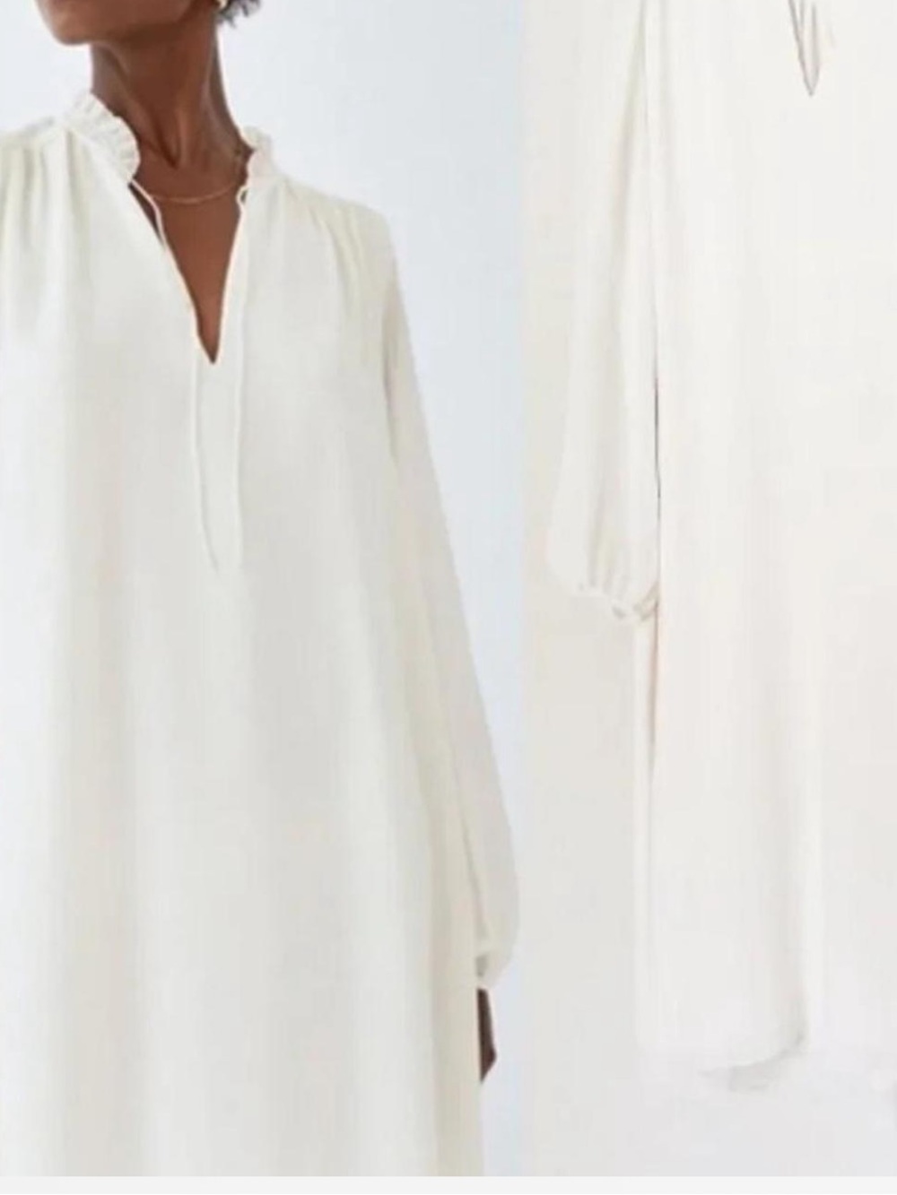 Aritzia Cream V-Neck Long Sleeve Shift Dress
